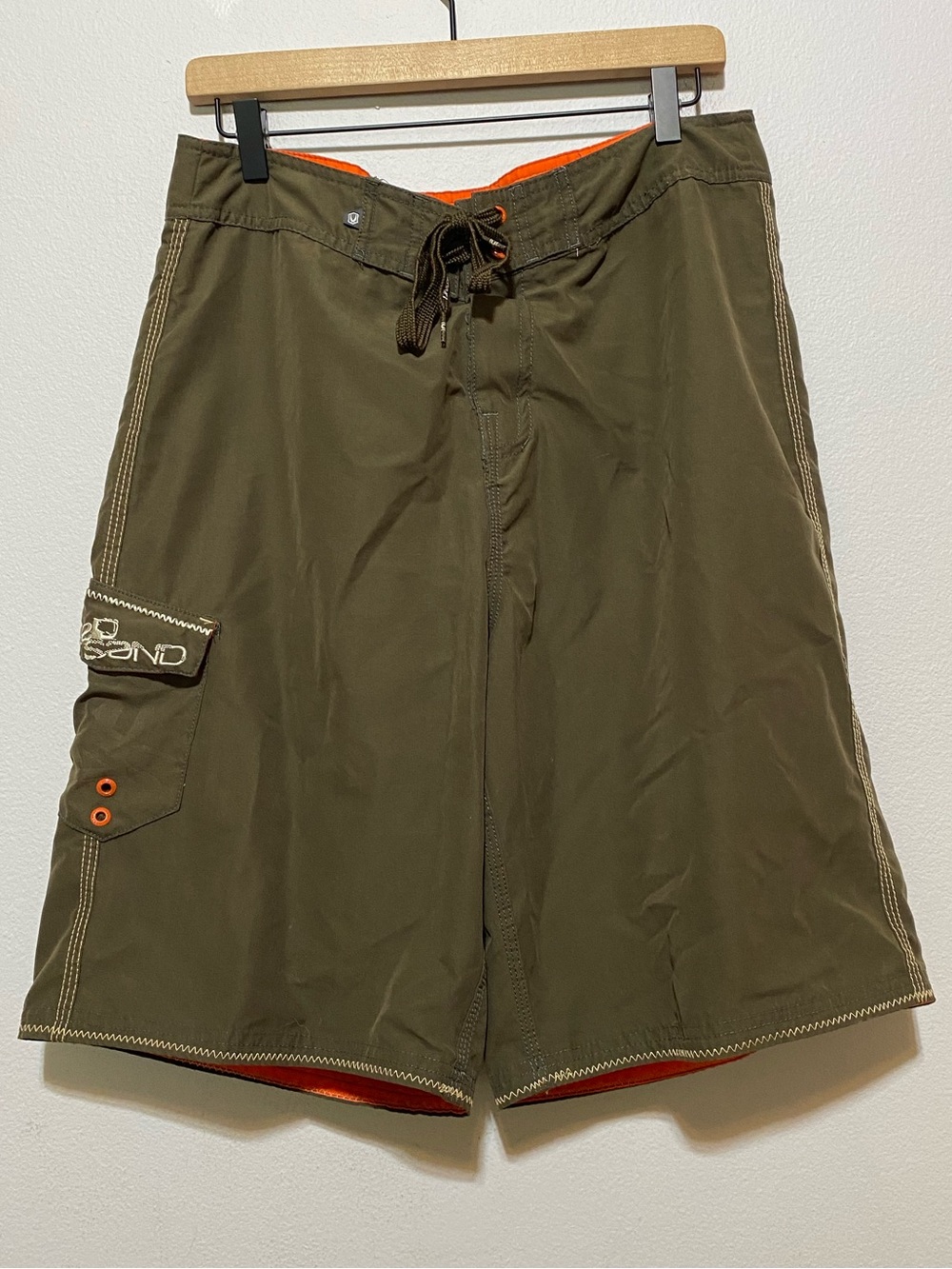 Y2K Red Sand Board Shorts Brown Hawaiian Swim Trunks Beach Surf Men’s 34 VTG